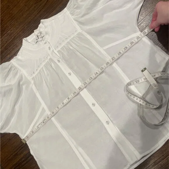 NWT Madewell Women's Sz 4 Puff-Sleeve Band-Collar Shirt White Sheer Voile NW062 - Picture 11 of 14